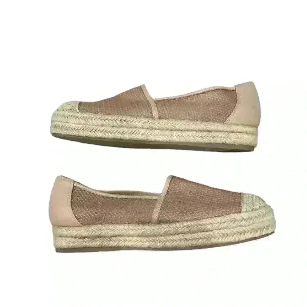 Cream and Tan Espadrille Flats with Jute Trim - Picture 4 of 7